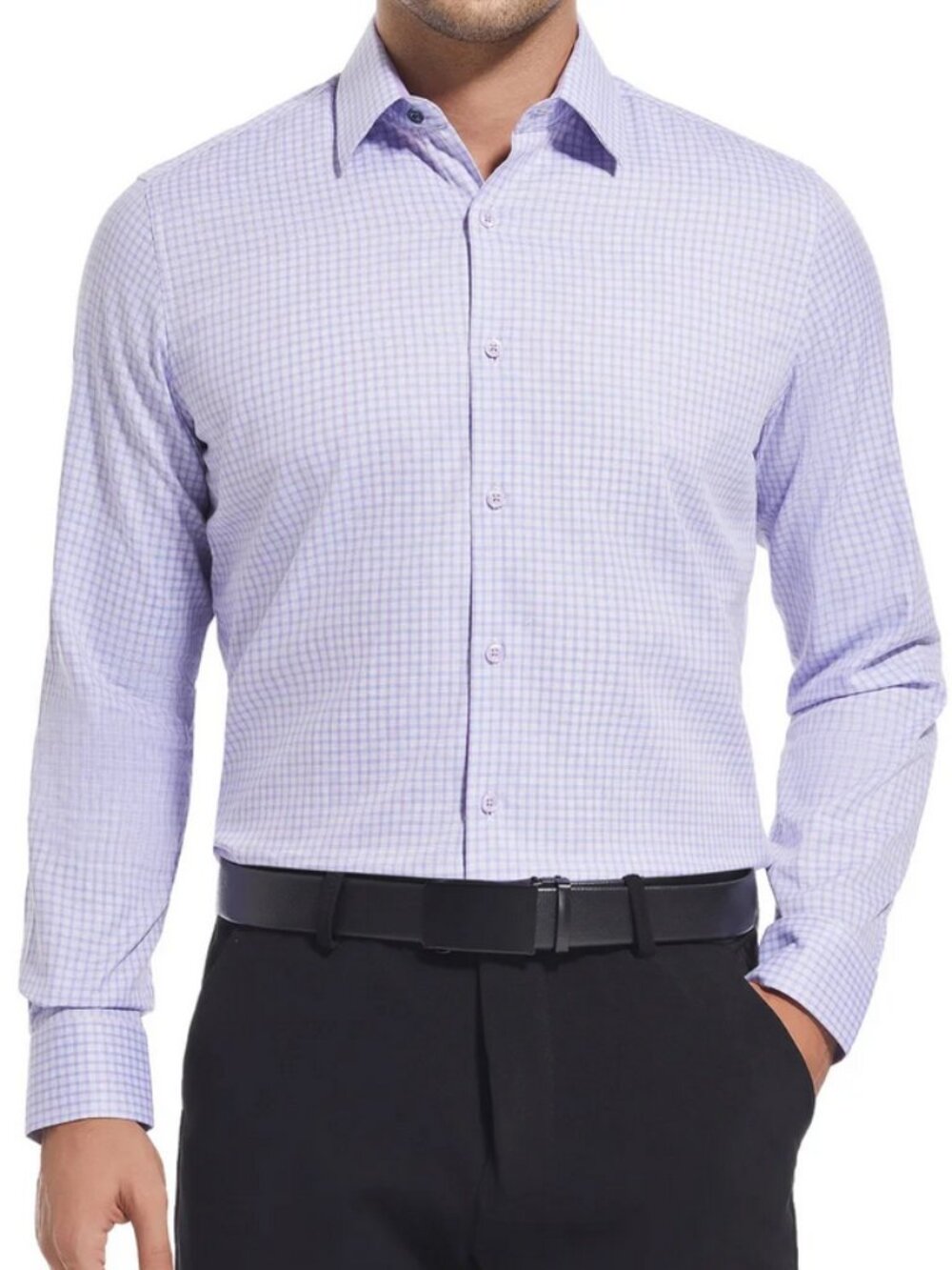 Duchamp Mens Slim Fit Cotton Stretch Dress Shirt, Light Purple, sz L (16.5, )